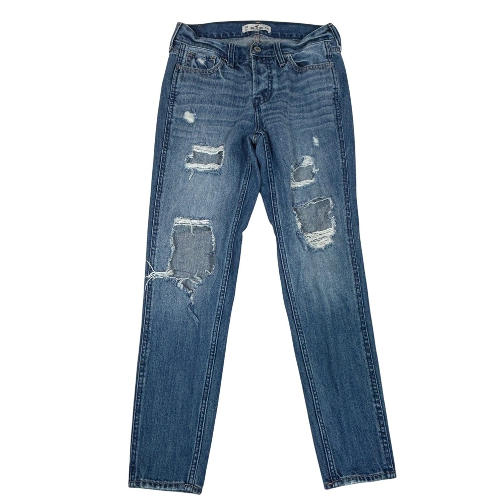 Hollister Low Rise Boyfriend Distressed Jeans Womens 00 W23 Medium Wash Blue